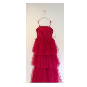 Custom made Mandy Moore red carpet dress in red.